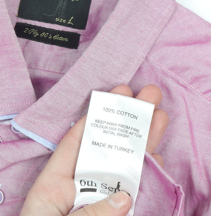 6th Sense Men's Pink Cotton Short Sleeve Button-Up Shirt L