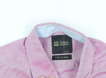 6th Sense Men's Pink Cotton Short Sleeve Button-Up Shirt L