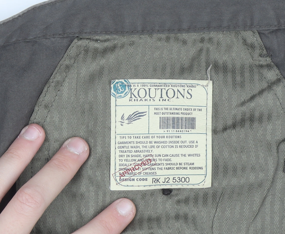 Koutons Men's Brown Pleated Chino Trousers Size L 40in Waist