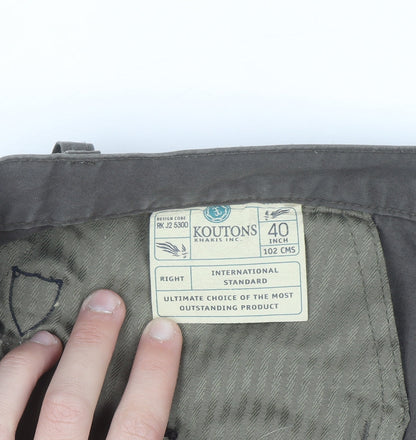 Koutons Men's Brown Pleated Chino Trousers Size L 40in Waist