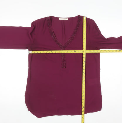 Camaïeu Womens Purple Beaded V-Neck Tunic Blouse Size 8