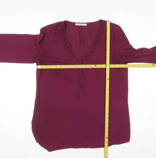 Camaïeu Womens Purple Beaded V-Neck Tunic Blouse Size 8