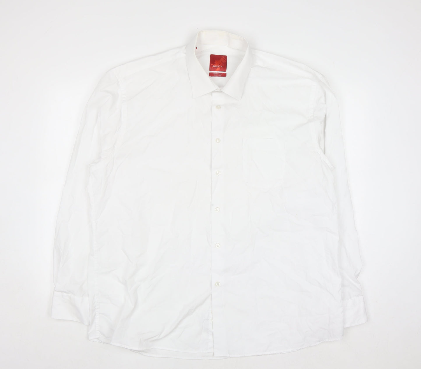 Benetti Men White Classic Fit Long Sleeve Button-Up Shirt 18.5in