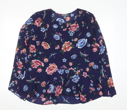 Primark Women's Navy Floral Long Sleeve Peplum Blouse Size 18