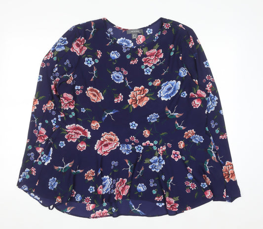 Primark Women's Navy Floral Long Sleeve Peplum Blouse Size 18