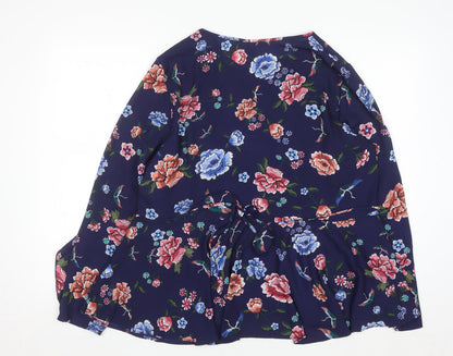 Primark Women's Navy Floral Long Sleeve Peplum Blouse Size 18