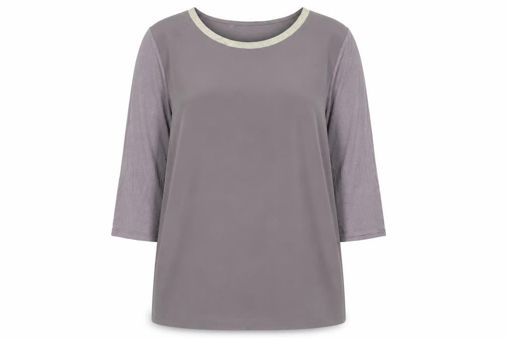 Gallery Womens Grey Metallic Trim 3/4 Sleeve Blouse UK 18