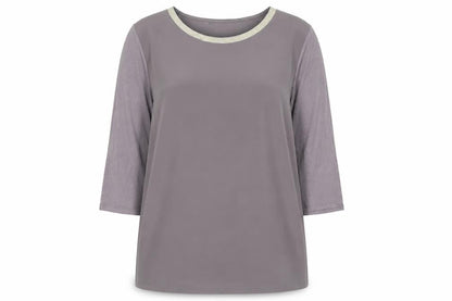 Gallery Womens Grey Metallic Trim 3/4 Sleeve Blouse UK 18