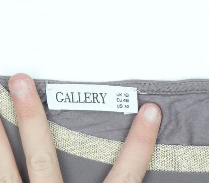 Gallery Womens Grey Metallic Trim 3/4 Sleeve Blouse UK 18