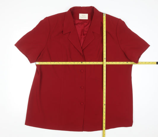 Ann Harvey Women’s Red Short Sleeve Collared Button-Up Blouse Size 18 Plus