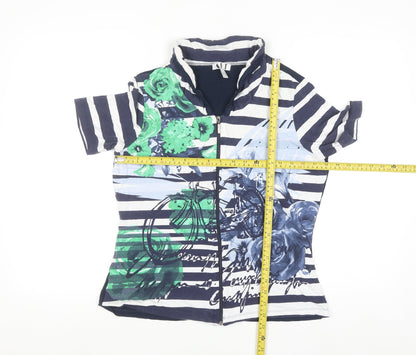 ART Womens Multicoloured Size 14 Floral Striped Zip Jersey T-Shirt