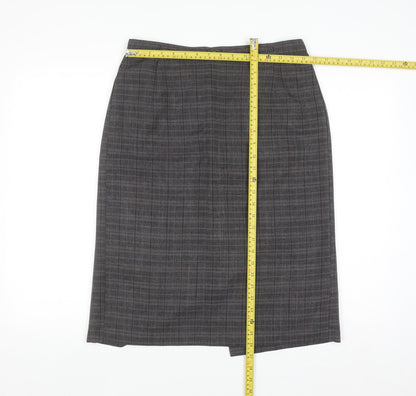 Mystify Women’s Grey Checked Pencil Skirt Size 12 Elastic Waist Lined