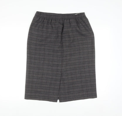 Mystify Women’s Grey Checked Pencil Skirt Size 12 Elastic Waist Lined