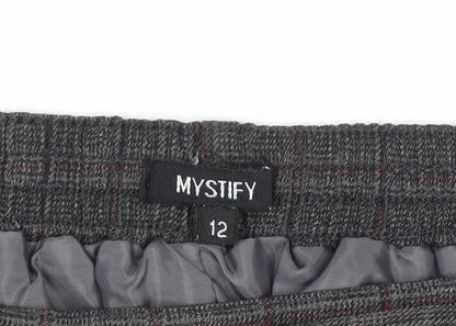 Mystify Women’s Grey Checked Pencil Skirt Size 12 Elastic Waist Lined