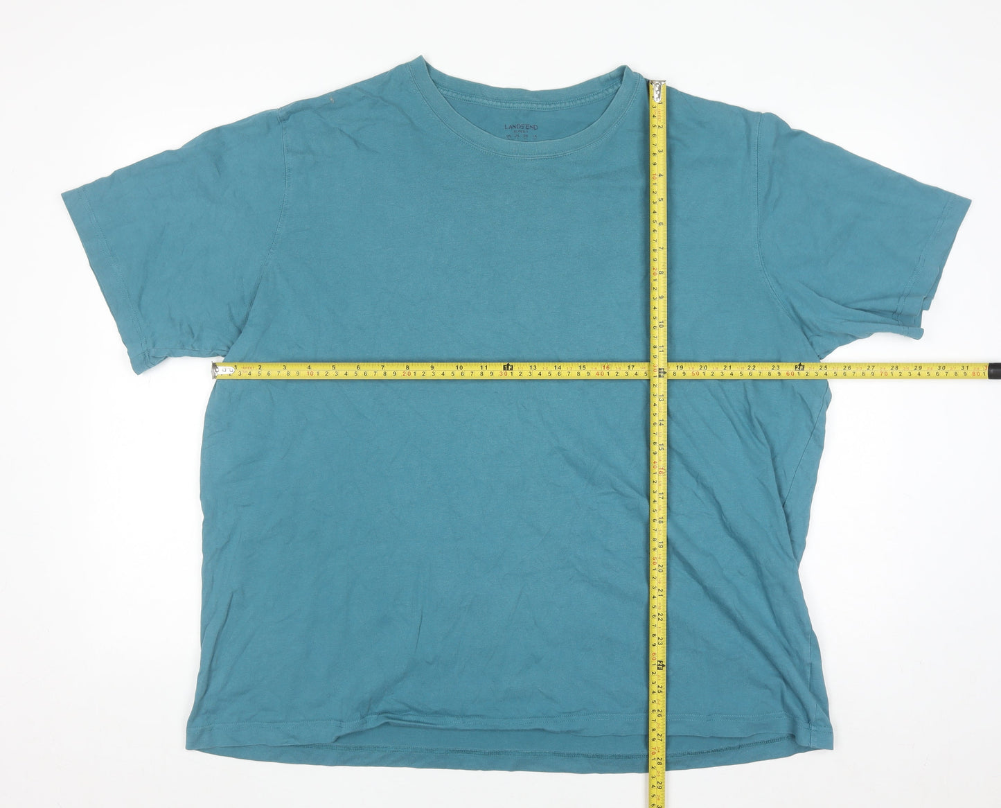 Lands' End Men's Blue Cotton Crew Neck Short Sleeve T-Shirt Size L