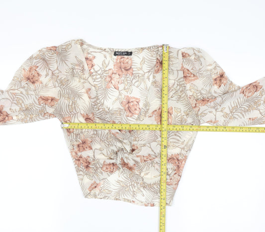 Nasty Gal Womens Beige Floral Wrap Chiffon Blouse Size 8