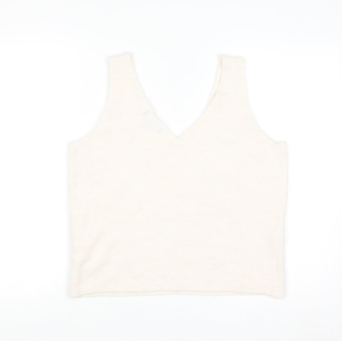 Primark Women Ivory Floral Embroidered Knit Sleeveless V-Neck Vest L
