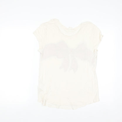 H&M Women’s Ivory Sequin Bow Short Sleeve T-Shirt Size 12
