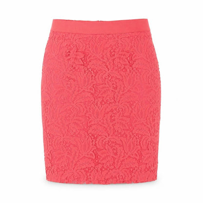 Front view of Dunnes Women Pink Lace Pencil Skirt, size 12, Knee Length