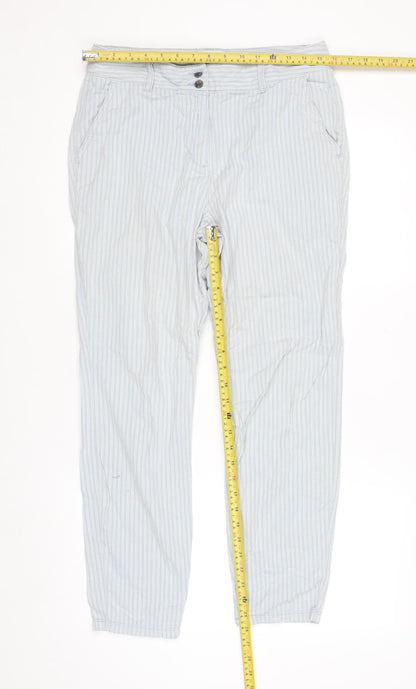 Next Womens Blue Striped Cotton Chino Trousers Size 10