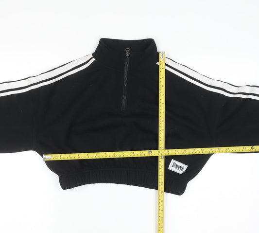 Lonsdale Women Black 1/2 Zip Cropped Sweatshirt Size 12 Cotton Blend