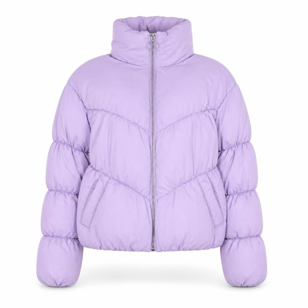 Bershka Women Purple Cropped Puffer Jacket XS Lined Zip