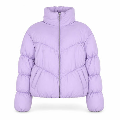 Bershka Women Purple Cropped Puffer Jacket XS Lined Zip