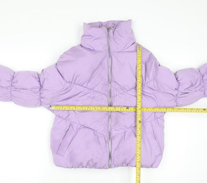 Bershka Women Purple Cropped Puffer Jacket XS Lined Zip