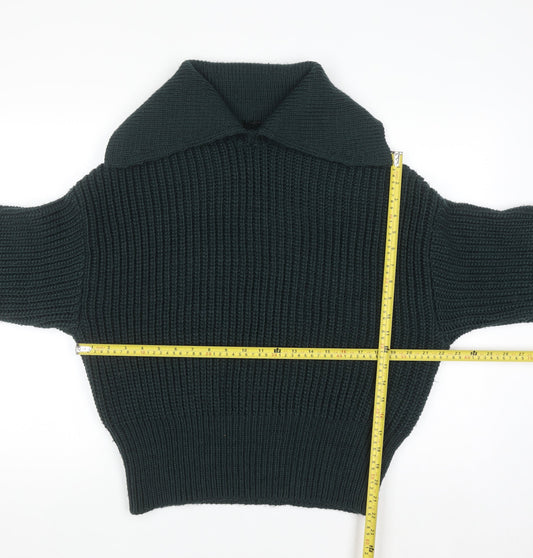 H&M Women's Green Collared Chunky Knit Pullover Jumper Size M