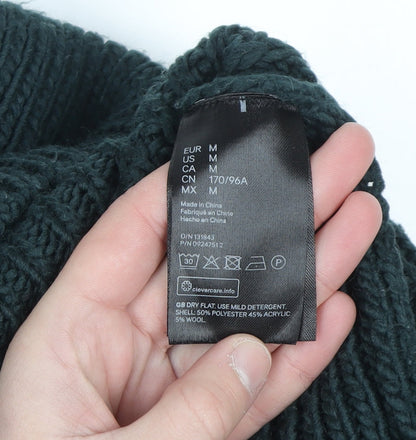 H&M Women's Green Collared Chunky Knit Pullover Jumper Size M