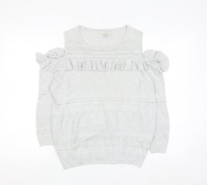 F&F Womens Grey Cold Shoulder Ruffle Knit Jumper Size 14