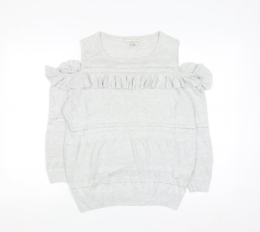 F&F Womens Grey Cold Shoulder Ruffle Knit Jumper Size 14