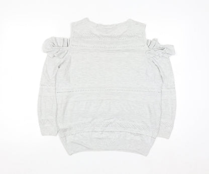 F&F Womens Grey Cold Shoulder Ruffle Knit Jumper Size 14