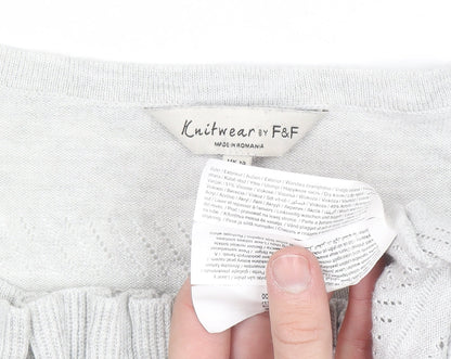 F&F Womens Grey Cold Shoulder Ruffle Knit Jumper Size 14