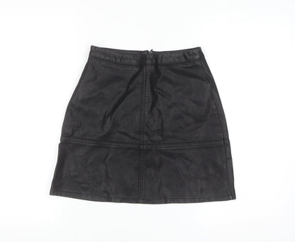 New Look Womens Black Faux Leather Knee Length Pencil Skirt Size 6