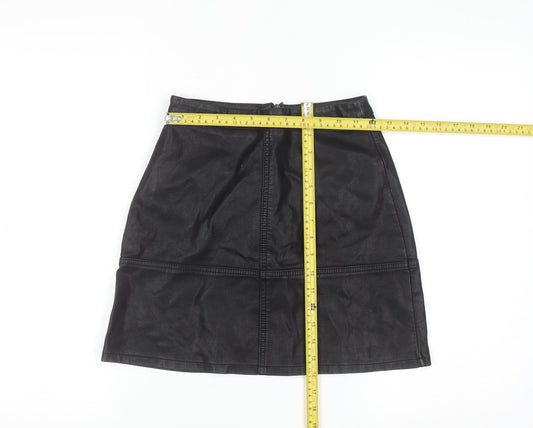 New Look Womens Black Faux Leather Knee Length Pencil Skirt Size 6