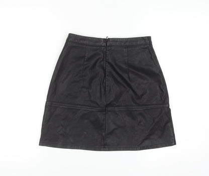 New Look Womens Black Faux Leather Knee Length Pencil Skirt Size 6