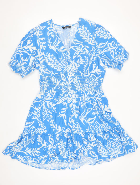Dunnes Women’s Blue Floral Linen Blend Fit & Flare Dress L
