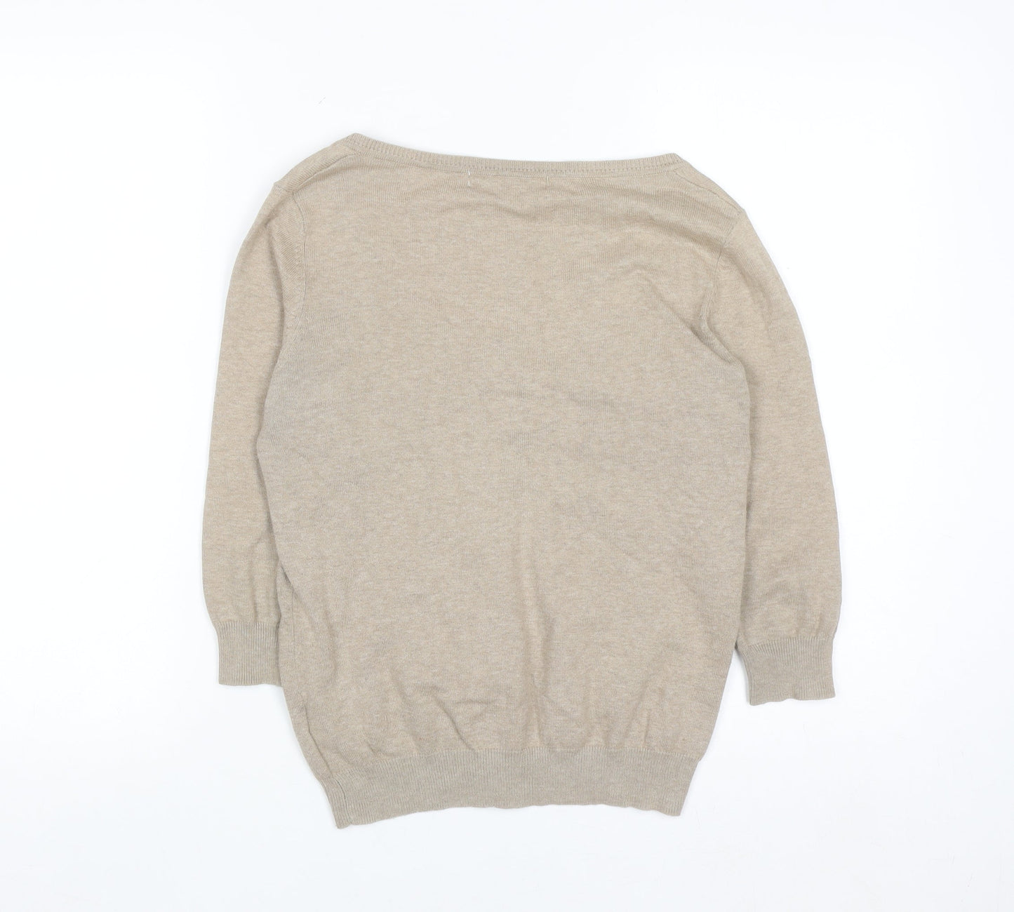 Zara Women Beige Knit 3/4 Sleeve Scoop Neck Cardigan Size 12
