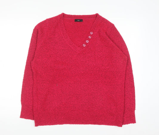 M&Co Women’s Bright Pink V-Neck Button Knit Jumper Size 18