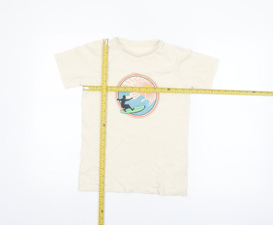 Dunnes Stores Boys Beige Surf Graphic Cotton T-Shirt 8-9 Years