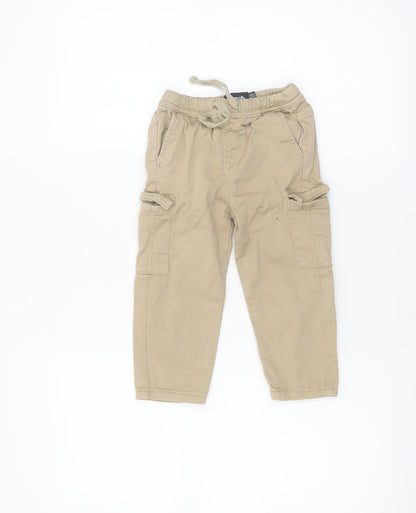 Bench Unisex Baby Beige Cargo Trousers 18-24 Months Elastic Waist Twill Cotton Pants