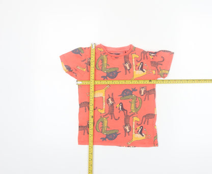 Next Boys Orange Animal Print Cotton T-Shirt 4-5 Years Short Sleeve