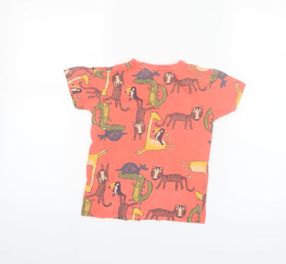 Next Boys Orange Animal Print Cotton T-Shirt 4-5 Years Short Sleeve