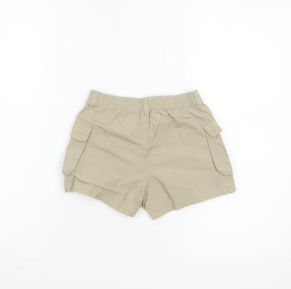 F&F Girls Beige Cargo Shorts 5-6 Years 100% Cotton Elastic Waist Pockets
