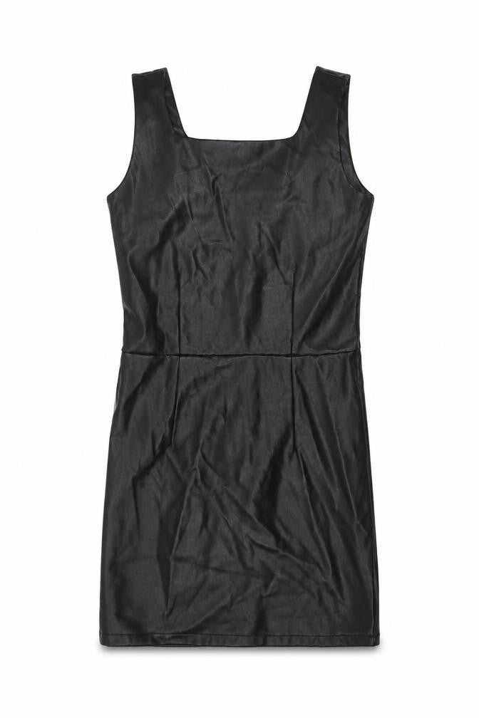 Primark Girls Black Faux Leather Bodycon Dress 13-14 Years Sleeveless Zip Back