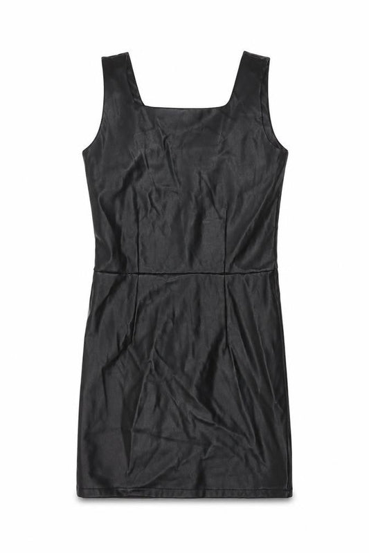 Primark Girls Black Faux Leather Bodycon Dress 13-14 Years Sleeveless Zip Back