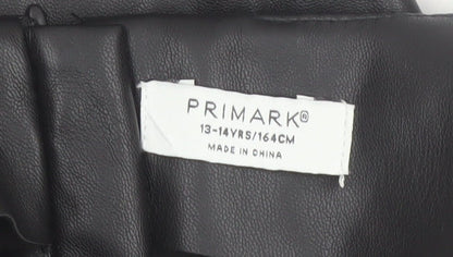 Primark Girls Black Faux Leather Bodycon Dress 13-14 Years Sleeveless Zip Back
