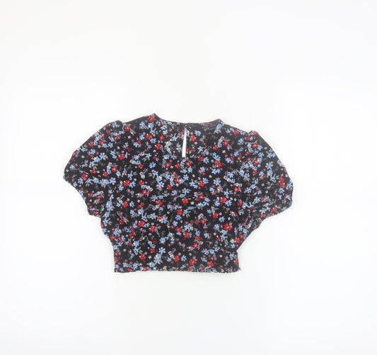 New Look Girls Black Floral Cropped Blouse Age 9 134cm Short Sleeve
