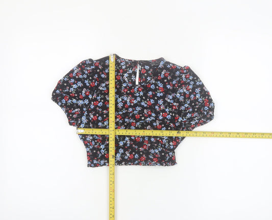 New Look Girls Black Floral Cropped Blouse Age 9 134cm Short Sleeve